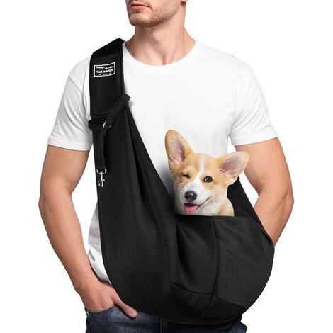 Sac de Transport pour Chien Chat, Réglable Sac à Bandoulière Mains Libres Petit Chien, pour Chiens/Chats de Taille Moyenne Jusqu'à 7,5 kg, pour l'extérieur, Les Voyages, Le Métro (Noir) (1/4)