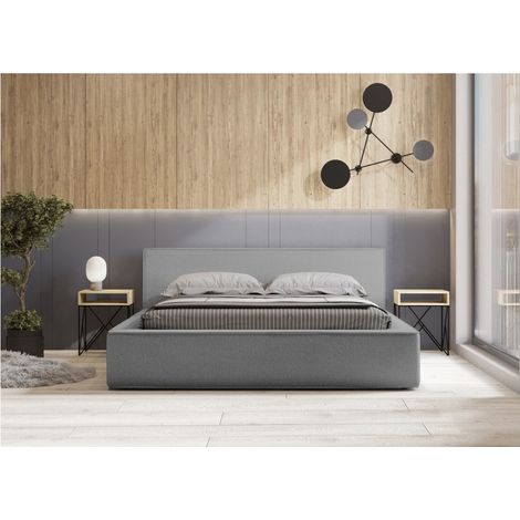 Lit coffre VELORA – Sandgrau meliert – 140x200 cm – Weicher Samtstoff – Klappbares Lattenrost – Integrierter Stauraum