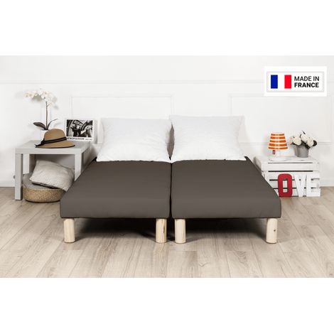 SOMMIER TAPISSIER MARRON 90x200x2 (180x200) FABRICATION FRANÇAISE ARTISANALE PIEDS OFFERTS HAUTEUR avec PIEDS 27 cm