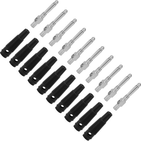 Lot de 10 fiches bananes mâles empilables 4 mm, 7 broches, en cuivre, 1000 V, 32 A, avec manchon souple et serrage par vis, noires. (1/5)