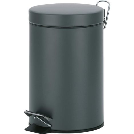 kela bidone per cosmetici grigio 3l, bidone a pedale in metallo per il bagno, bidone per i rifiuti del bagno con contenitore interno e maniglia per il trasporto, MONACO, grigio scuro opaco (1/4)