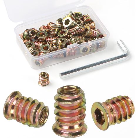 Insert Fileté Bois M6 x 10mm, 40 Pièces Douille Filetée Visser Inserts Écrous à Zinc, Insert D'écrou Borgne Metal Ecrou Hexagonal, Intérieur Manchons a Visse Vis Tête, pour Meubles en Bois (1/5)