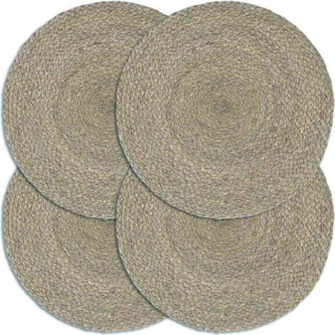 Tischsets 4 Stk. Grau 38 cm Rund Jute (1/4)