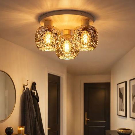 Plafoniera in vetro fumè a 3 fiamme beige design moderno luce effetto dentale, metallo, 3x prese E27, DxH 37 x 19 cm