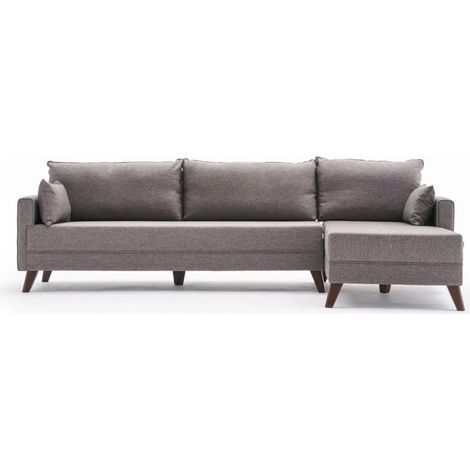 Canapé d'angle droit 5 places tissu marron clair Kandy 275cm (1/5)