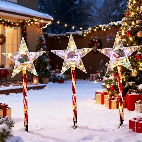 Lot de 3 guirlandes solaires décoratives de Noël pour l'extérieur, Lampes de jardin LED de Noël, Lampe de Noël en forme de canne à sucre (1/5)