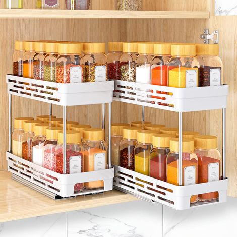 Lot de 2 étagères à épices coulissantes pour armoire, organiseurs à épices, dimensions de l'armoire nécessaire : 30,5 cm de haut x 27,9 cm de profondeur x 12,7 cm de large, peut contenir 10 pots à (1/5)