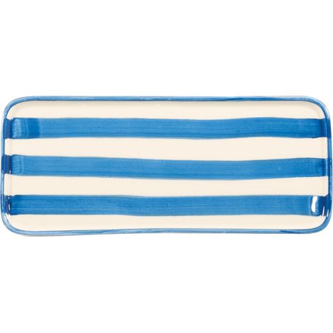Lido Set 2 Piatti Rettangolari Serie Righe in Ceramica Artigianale Colore Azzurro Design Esclusivo Made in Italy per una Tavola Elegante e Moderna