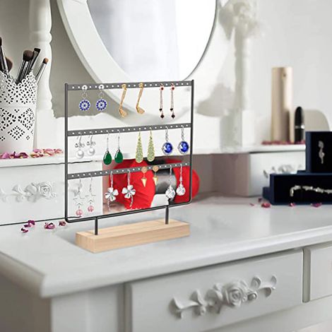 Three-tier wooden earring display stand, stud holder, decorative jewelry tray