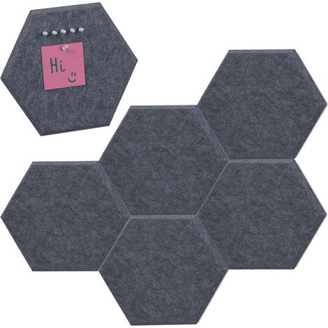 Hexagonos en fieltro gris para tablon de anuncios - 6 uds