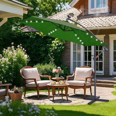 Jiubiaz Ombrellone solare Ø 3 m con LED – Illuminazione integrata per le serate in terrazza Verde