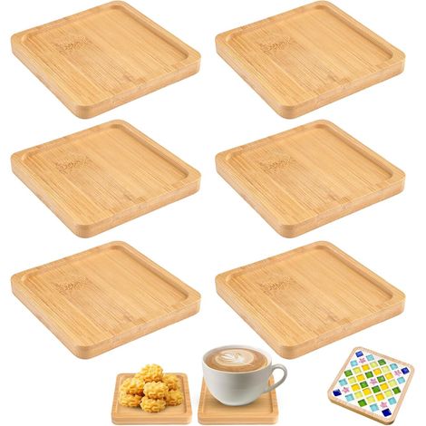 6 Plateaux Carrés en Bambou, 9 cm, Surface Lisse pour DIY, Mosaïque, Maison et Bureau