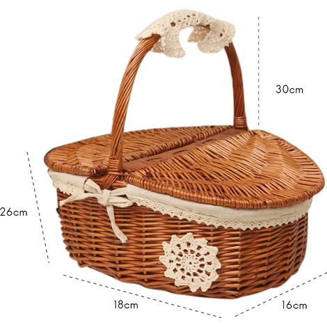 Panier de pique-nique artisanal en osier, panier de rangement pour le camping avec couvercle et poignée en bois (1/4)
