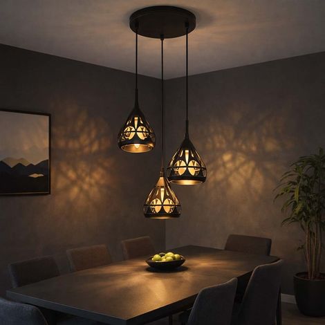 LED Hängelampe Pendelleuchte 3 flammig Esstischlampe Retro Esszimmerleuchte schwarz verstellbar, Metall, 3x 7W 806lm warmweiß, DxH 41x120 cm