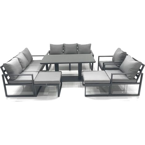 Fimous Garden Sofa Set Aluminium Furniture Rising Dining Tabe Set with 2 Chair 2 Big Footstool Dark Grey (1/5)