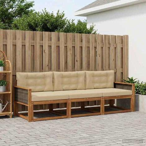 vidaXL Set di divani da esterno con cuscino 3 pcs Naturale e (1/4)