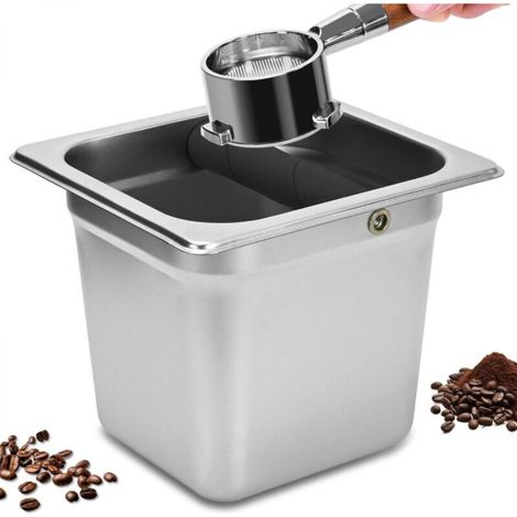 Boîte à café carrée en acier inoxydable, grande capacité, accessoires expresso faciles à nettoyer (1/4)