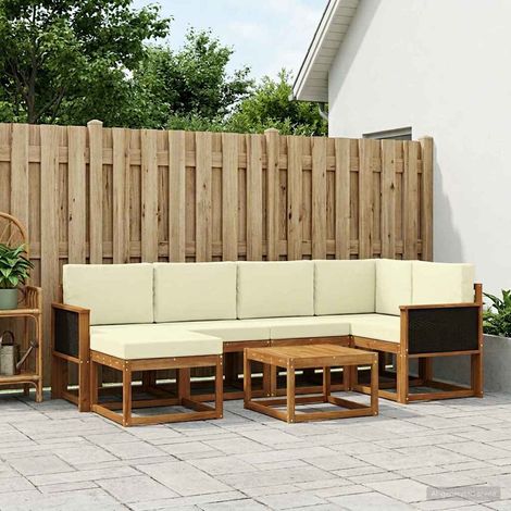 vidaXL Outdoor-Sofagarnitur 7 pcs Natur und Creme Massivholz Akazie (1/5)