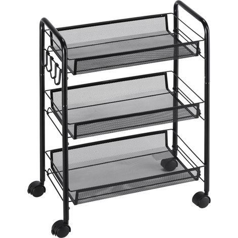 Chariot roulant 3 niveaux avec paniers, desserte de rangement sur roulettes, 45 x 26,5 x 63 cm, Noir (1/5)