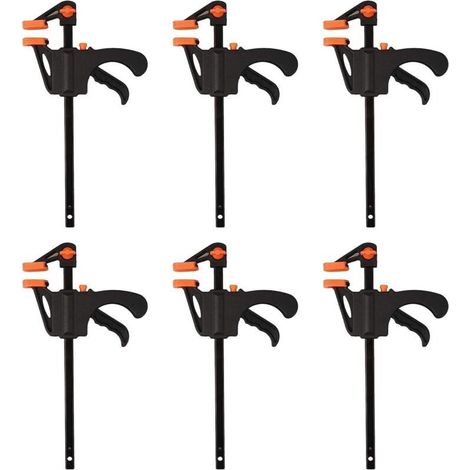 6 Pièces Serre-Joints à Barre à Une Main, Serre-Joints à Cliquet, Pinces de Serrage Rapide, Serres-Joints de Charpentier pour Serrage Rapide et Facile (1/5)