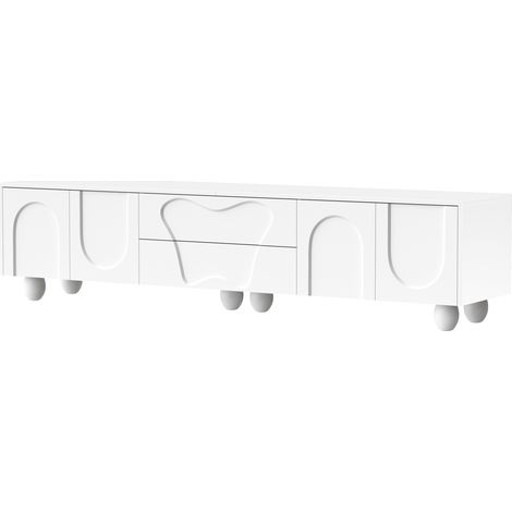 ELVMI Meuble TV avec 2 Portes et 2 Tiroirs, Rangement pour Salon, en Panneau de Particules, 180 × 40 × 42 cm, Blanc (1/4)