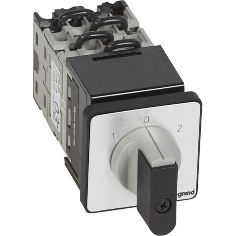 Commutateur à cames inverseur avec position arrêt 45° manette PR12 4 Pôles fixation centrale Ø22 sur porte LEGRAND 027548 (1/2)
