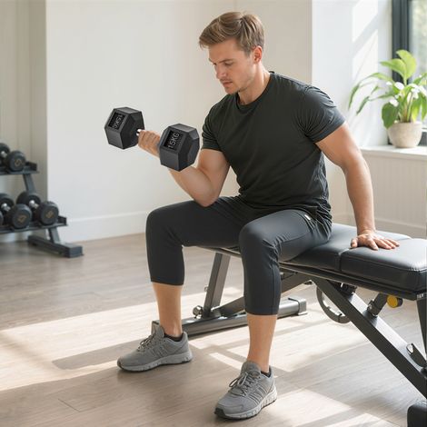 Haltère courte poids 15 Kg - 1 pièce, Haltère hexagonale entraînement musculaire & haltérophilie - métal caoutchouc noir