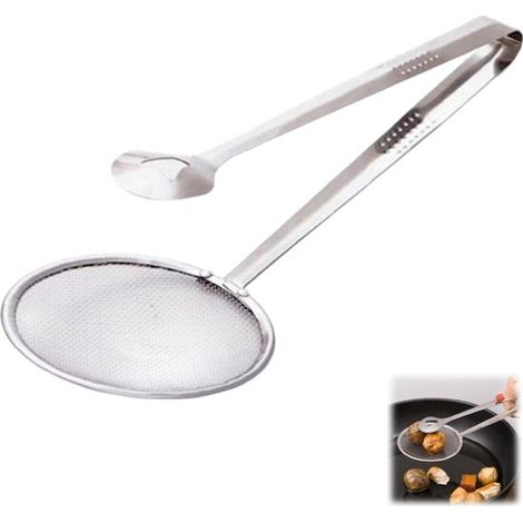 Colino per olio - brocca con colino per olio - pinze per alimenti - mestolo per olio - colino per friggitrice - utensile da cucina - adatto per cucinare - cuocere al forno - argento - 28,89,9 cm