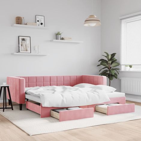 Lit de jour avec gigogne et tiroirs-Canapé-lit avec Rangement sans matelas rose 90x200 cm 903527 (1/5)