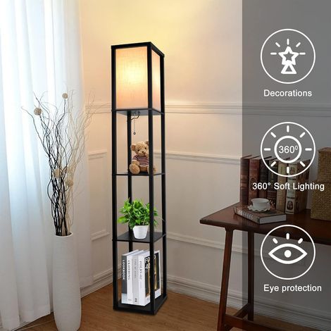 Lampadaire LED en bois – Lampadaire à trois niveaux de 1,6 m de haut – Luminaire décoratif adapté aux salons, chambres ou bureaux (1/5)