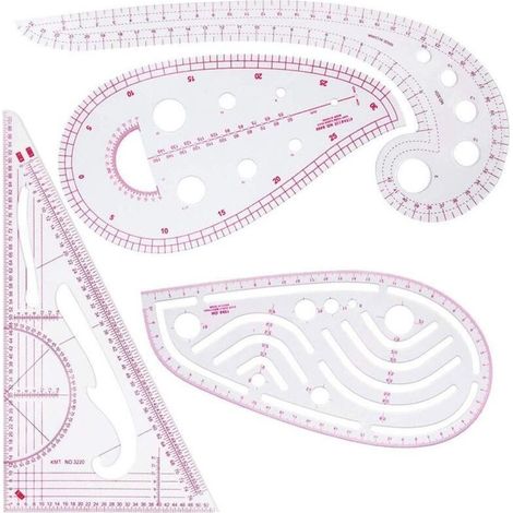 Regle Couture,Ensemble de règles de couture 4 pièces,idéal pour la couture, la couture, le bricolage - Outils de conception en plastique flexible pour les étudiants et les créateurs de mode (1/5)