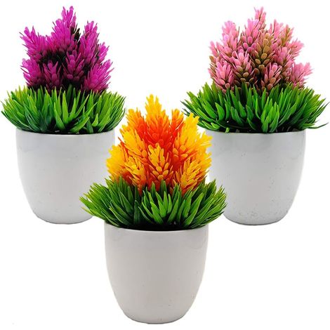 Pezzi Piante in Vaso Artificiali Piante in Vaso in Plastica Fiore di Luppolo Artificiale Fiore di Erba Verde Mini Pianta Finta con Vasi Bianchi per Arredamento Casa Ufficio (1/5)
