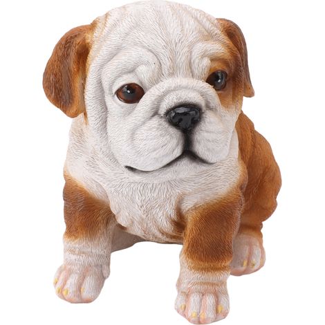 Statue de chiot bouledogue anglais, sculpture réaliste en résine pour la décoration de jardin, pelouse ou porche, bouledogue assis (1/5)