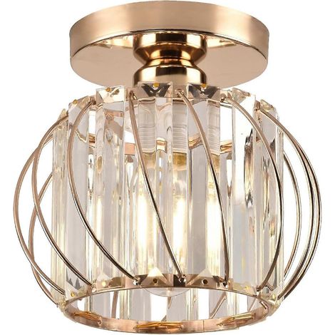 Lustre en cristal, plafonnier encastré LED, petit modèle pour cuisine, salle à manger, salon (doré) (1/4)