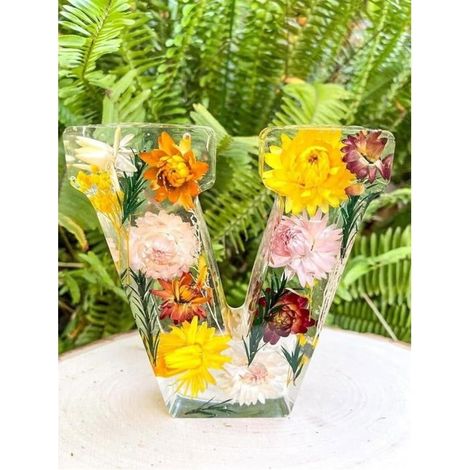 Veilleuse florale en résine époxy lettres pressées LED - cadeau fête maternel (1/4)