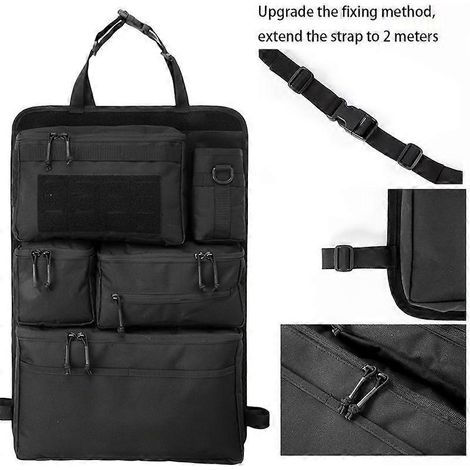 Sac de rangement pour siège arrière de voiture (noir amélioré), organisateur tactique multipoches avec sangle réglable de 1,75 m pour matériel de pêche, camping et voyages (1/5)