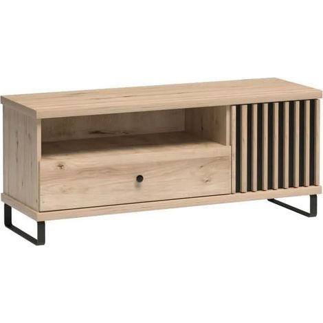 Meuble TV aspect chêne avec pieds en métal noir Hendall (1/5)