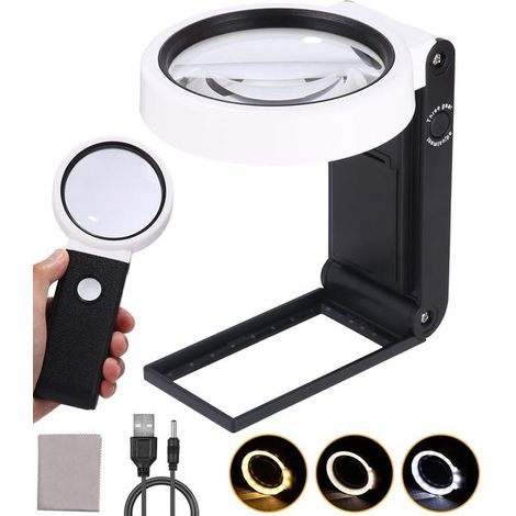 Vergrößerungsglas mit Licht und Stativ, 10-fache Vergrößerung, Schreibtischlampe mit Klemme, Leselupe.