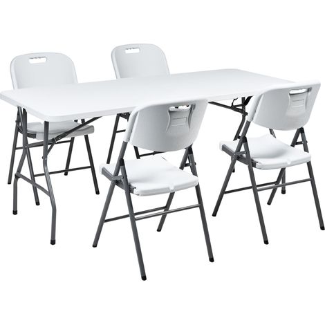 Salle à Manger de Jardin 4 Places Table 180 x 74 cm Rectangulaire Chaises Pliantes Pieds en Acier Blanc Cugnoli (1/5)