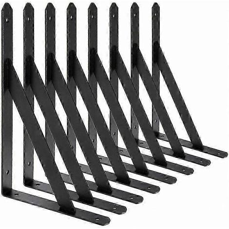Support mural pour étagère, lot de 8 équerres triangulaires en acier à 90°, 200 mm x 120 mm, équerre de fixation (noir) JR2025032600181 (1/4)