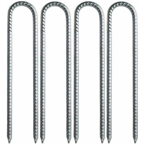 Lot de 4 piquets d’ancrage en U 30 cm – Acier galvanisé antirouille pour tentes, tonnelles et filets de football (1/5)