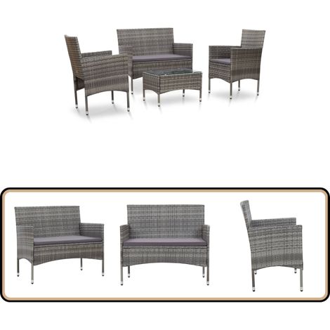 Salon de jardin 4 pcs avec coussins résine tressée gris - Salon De Jardin - Mobilier De Jardin - Set De Salon De Jardin - Canapé D'extérieur - Meubles D'extérieur