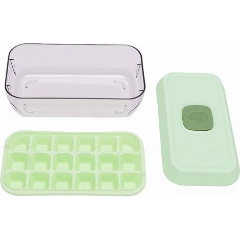 Bac à glaçons avec couvercle, bac à glaçons, pelle, rangement empilable, démoulage facile, pour congélateur, vert (1/5)