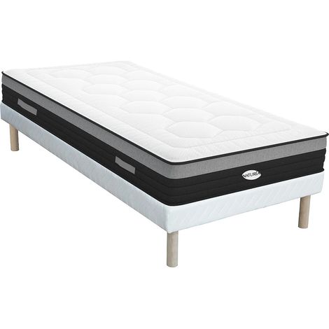 Ensemble 90 x 200 cm sommier + matelas hybride ressorts ensachés 7 zones et mémoire de forme ép.25cm - AMARANTE de NATUREA (1/5)