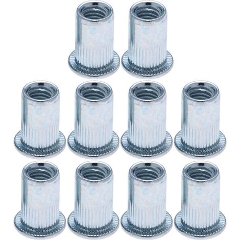 Cyclingcolors – Lot de 10 écrous rivets aveugles à tête plate en acier zingué – M8 – Filetage métrique pour métal et bois – Résistant et durable (1/4)