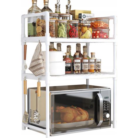 MENSOLA DA CUCINA per microonde MOBILE PORTAOGGETTI BIANCO 3 ripiani RIPIANO 48 cm