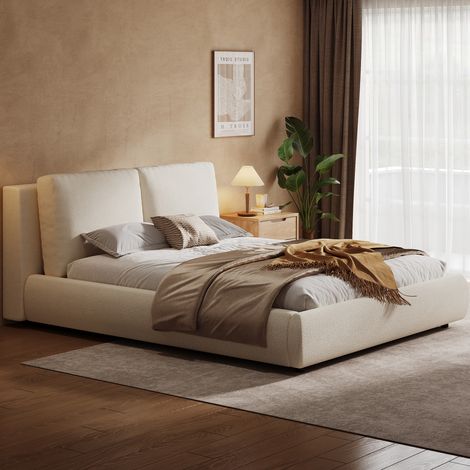 Letto contenitore 180x200 cm in tessuto beige con vano portaoggetti, senza materasso – MEUBLIV (1/5)