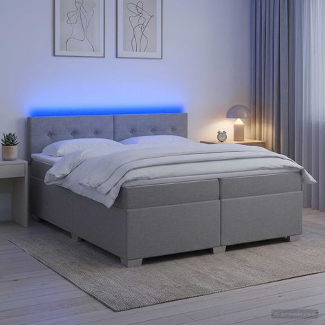 Cama con Base Tapizada, Colchón y Luz LED Gris Claro Tela (1/5)