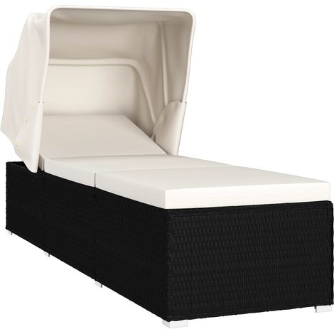 Sdraio sdraio lettino prendisole lettino da giardino terrazza arredo da esterno con tendalino e cuscino in resina intrecciata bianco panna 020012272