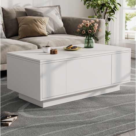 Couchtisch 100x50x43 cm weiß aus Spanplatte mit Doppel-Hebemechanismus und verstecktem Stauraum (1/5)